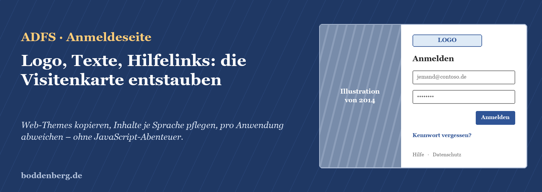 ADFS-Anmeldeseite mit Eingabefeldern für E-Mail und Passwort, Logo-Platzhalter und Anmelden-Button