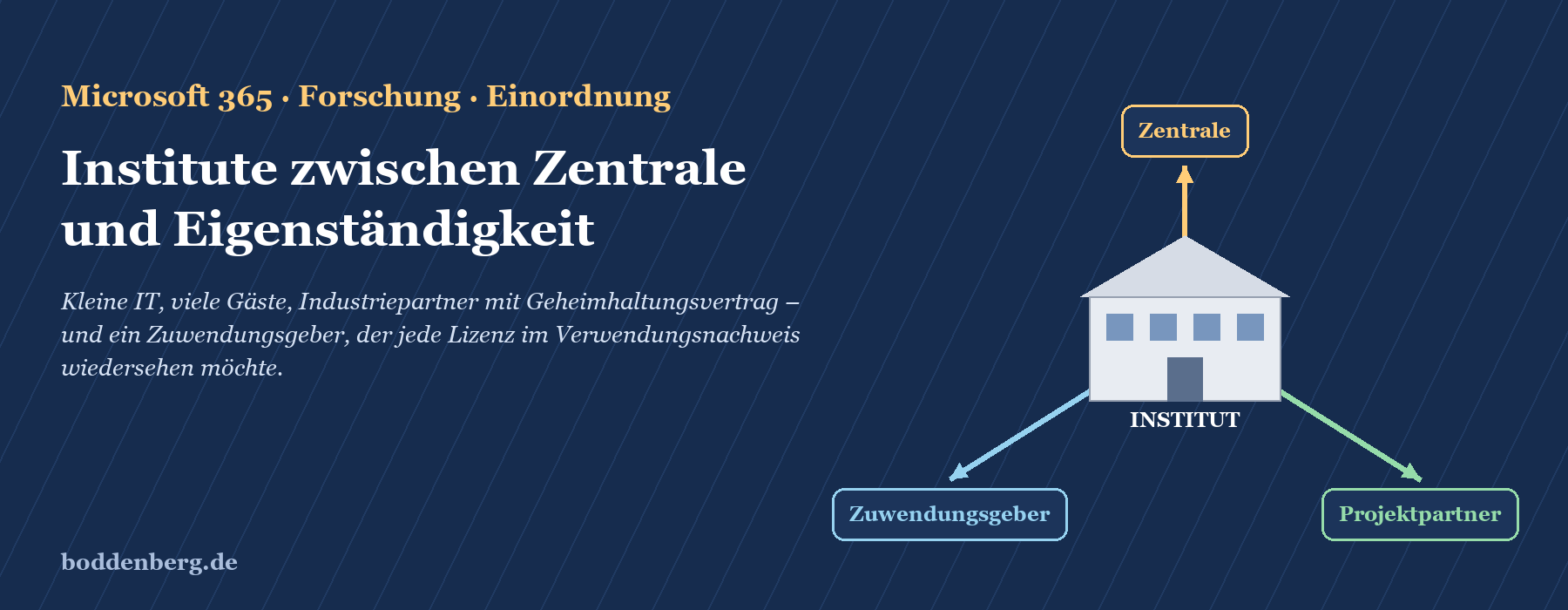 Organisationsstruktur mit zentraler Institution und Verbindungen zu Zuwendungsgeber und Projektpartner
